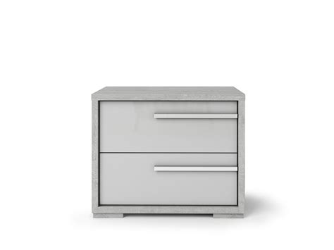 Gray Lacquer Nightstand With Wood Finish Accent In Modern Style