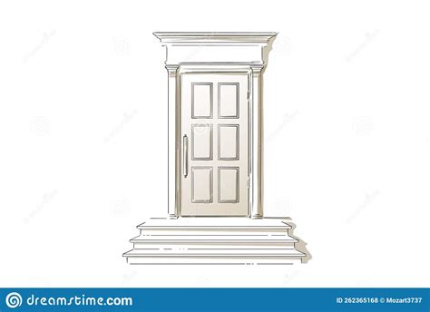 Entrance Front Door House Exterior Classic Home Hand Drawn Vector