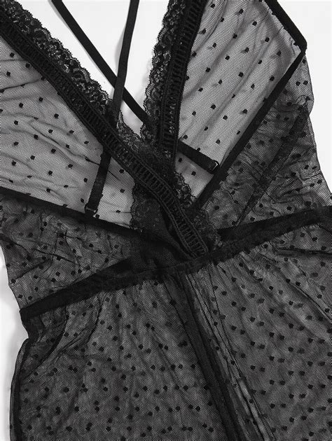 Eyelash Lace Crisscross Sheer Teddy Bodysuit Lingerie Shein Usa