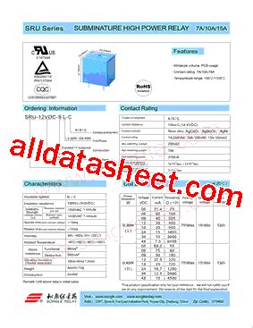 SRU-12VDC-SL-C Datasheet(PDF) - Ningbo songle relay co.,ltd