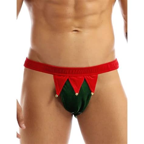 YIZYIF String Sexy Homme Noël Déguisement Lutin Adulte Lingerie Erotique Jockstrap Gay Tanga M