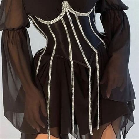 Stonefans Sexy Tassel Chest Chain Rhinestone Chest Bracket For Women Rave Bikini Semicircle