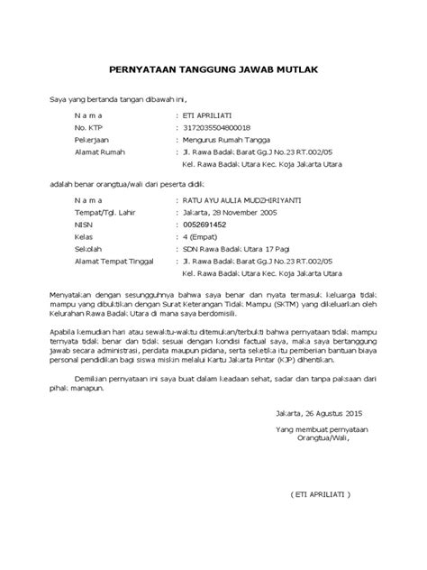 Contoh Surat Pernyataan Orang Tua Jalur Afirmasi - Delinewstv