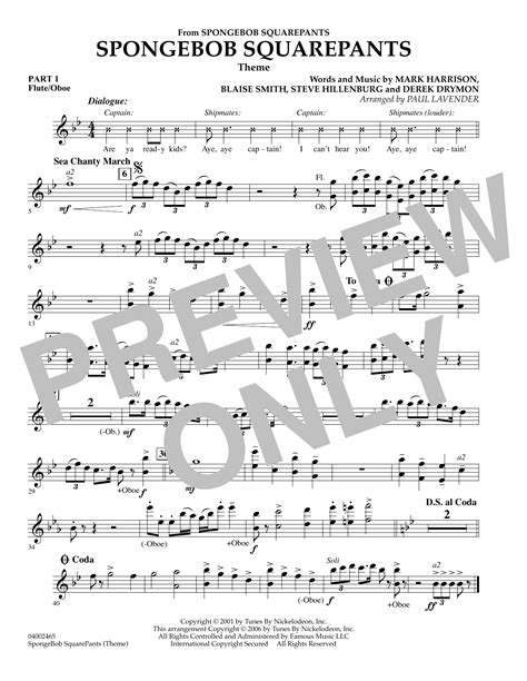 Spongebob Squarepants Pt1 Fluteoboe By Paul Lavender Sheet Music