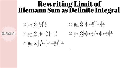 Integration How To Rewriting Limit Of Riemann Sum As Definite