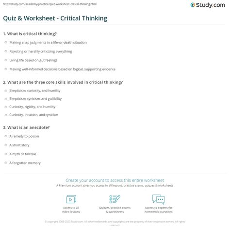 Quiz And Worksheet Critical Thinking