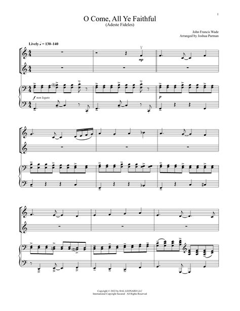 O Come All Ye Faithful For Violin Duet And Piano By John Francis Wade Sheet Music For Violin