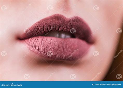 Beauty Fashion Woman Lips With Natural Makeup Matte Lipstick Beauty Girl Face Close Up Nude