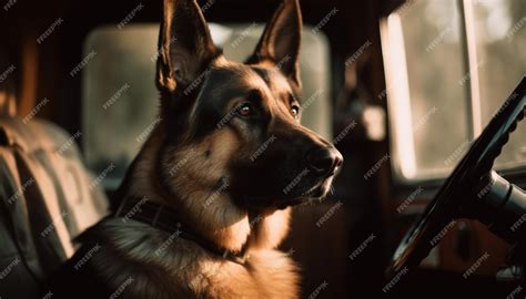 Чистокровный щенок немецкой овчарки сидит на улице и выглядит мило ...