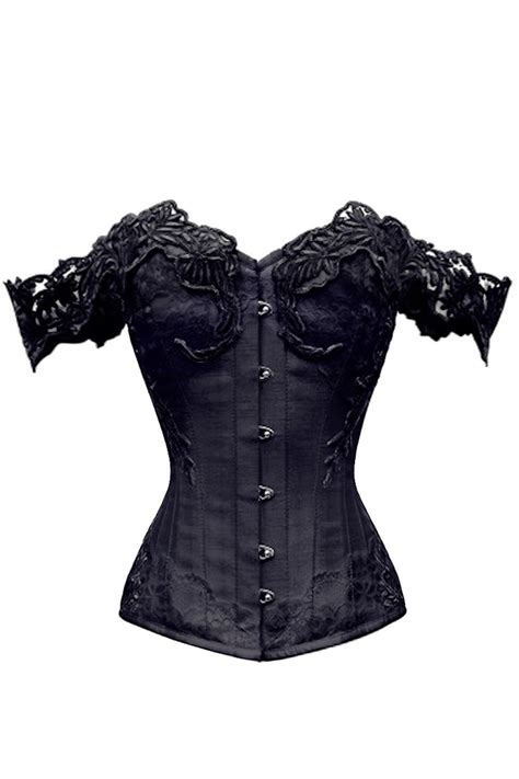 Black Longline Corset Top With Lace Cap Sleeve Corset Top Black