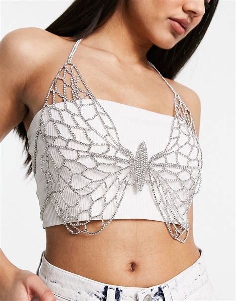 Aldo Glamflyy Diamante Butterfly Shape Body Chain In Silver Asos In