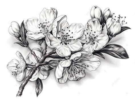 Diseño De Tatuaje De Flor De Cerezo En Papel Blanco PNG Dibujo Para