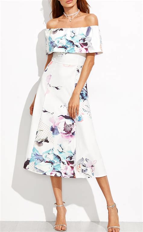 White Floral Off Shoulder Dress