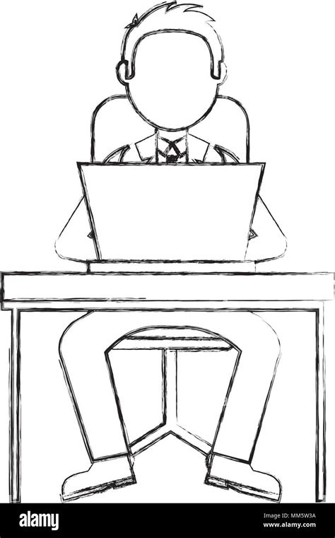 man working on a laptop computer office desk vector illustration Stock ...