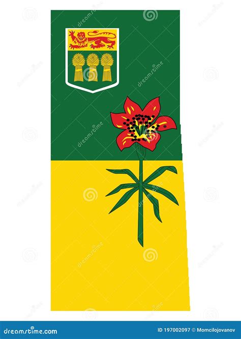 Saskatchewan Map With Canadian Flag - Prairie And Boreal Province In