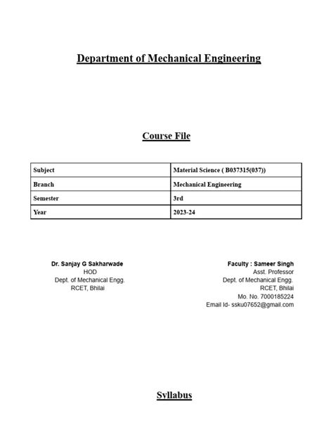 Syllabus Csvtu Material Science | PDF