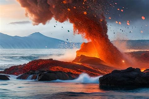 premium photo  volcano erupts   ocean