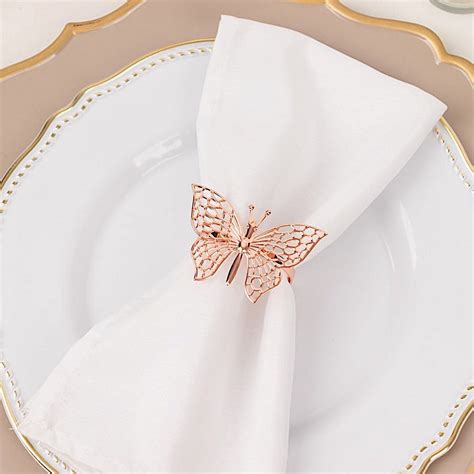 Balsacircle Blush Laser Cut Butterfly Design Metal Napkin Rings Party