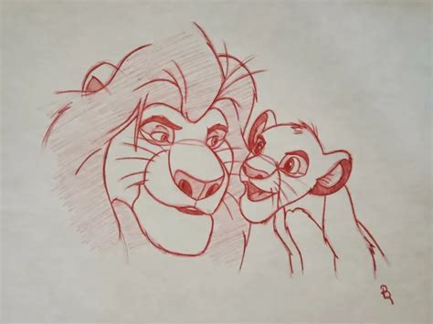 DISNEY THE LION King Simba and Mufasa Drawing/sketch animation signed ...