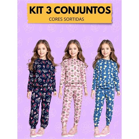 Pijamas Feminino Infantil - Pijama infantil feminino menina criança outono inverno suede aveludado ...
