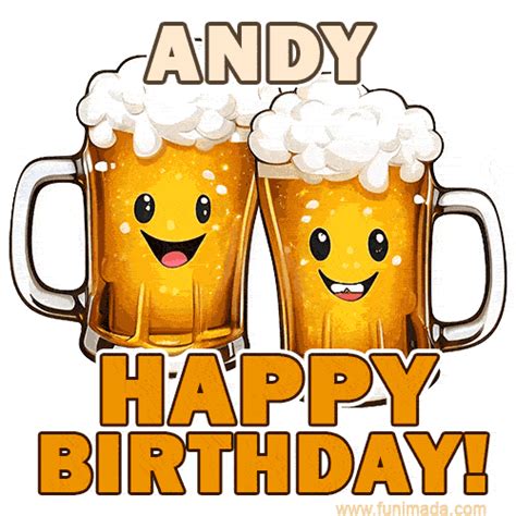 Cheers Two Funny Jumping Beer Pints  For Andy On His Special Day