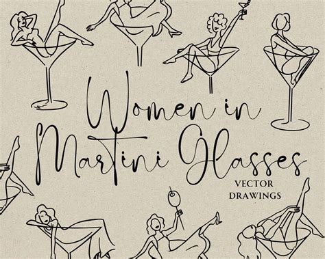 Hand Drawn Women In Martini Glass Svg Png Martini Girl Icon Whimsical
