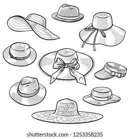 Set Fashion Mens Caps Hats Sketches Stock Vector Royalty Free