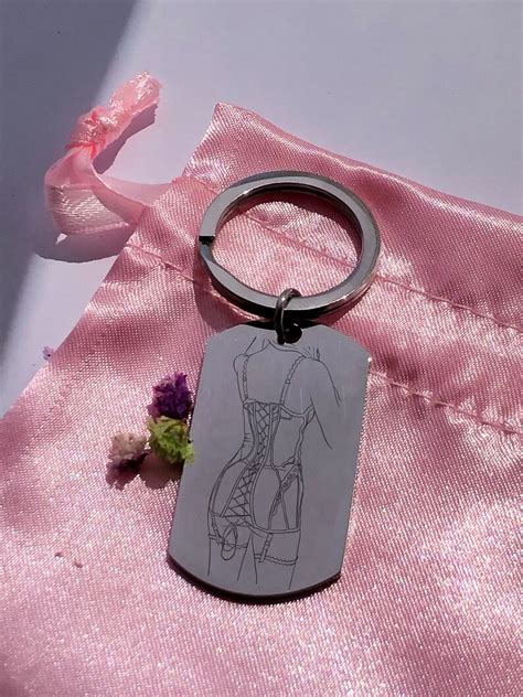 Naked Women In Sexy Lingerie Erotic Keychain Nude Female Line Art Key Ring Engraved Sensual