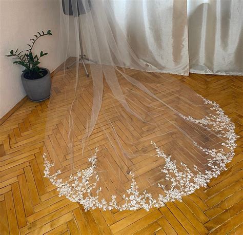 Veil Lace Edge Bridal Veil 1tier Veil Tulle Lace Veil Wedding Etsy