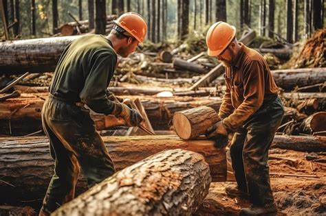 Premium Ai Image Workers At Logging Industry
