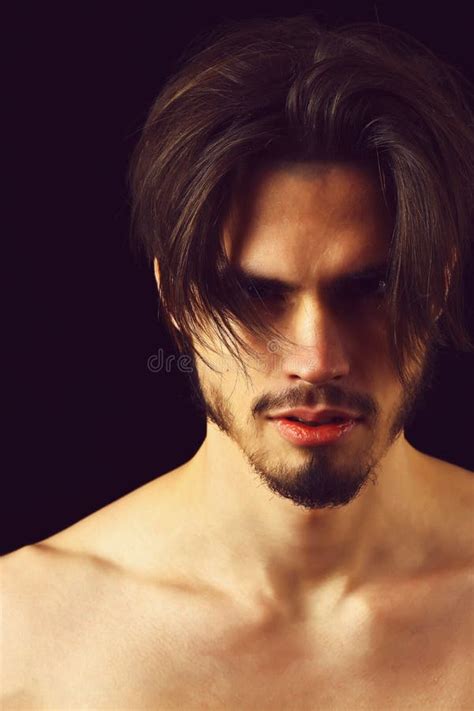 Man Standing Naked Among Cardboard Boxes Guy With Torso In Hard Hat On Yellow Background Stock