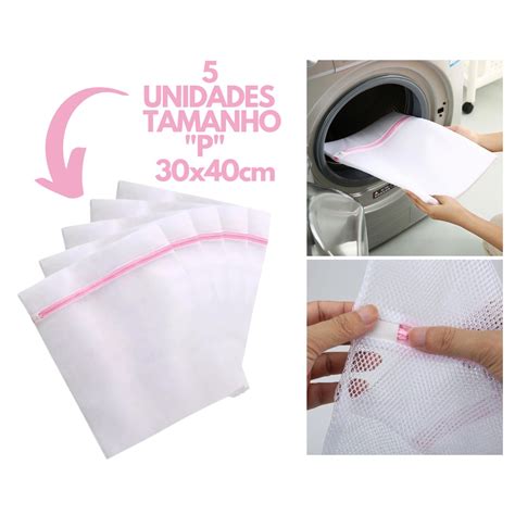 Kit 5 Sacos Lavar Roupas Fácil Protetor De Lingerie Roupa Íntima Tecido Delicado Tamanho P 30x40
