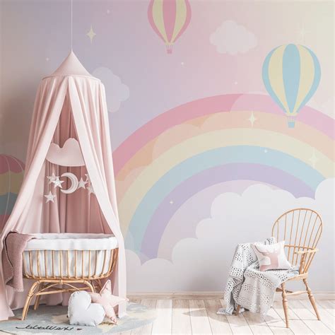 Murale En Papier Peint Pour Chambre Denfant Arc En Ciel Rose Pastel