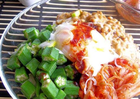 Okra Natto And Kimchi Rice Bowl Recipe By Cookpad Japan Cookpad