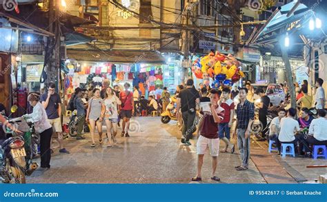 Old city of Hanoi at night editorial photography. Image of tables ...