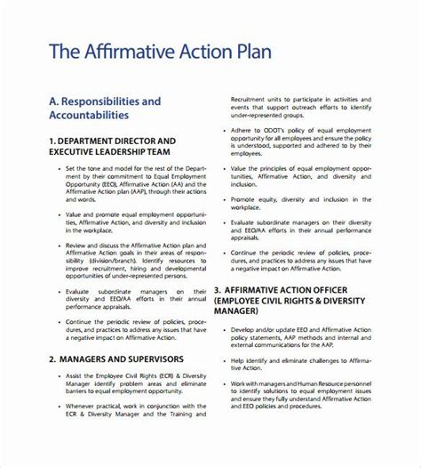 Affirmative Action Plan Template Elegant Affirmative Action Plan