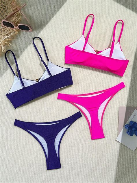SHEIN Conjunto de Maiô Bikini Sólido Novo para Mulheres Maiô Bikini