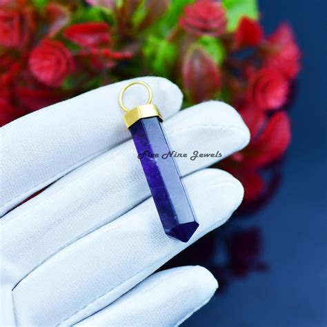 Silver Amethyst Pencil Pendant Crystal Healing Gemstone Pencil Point