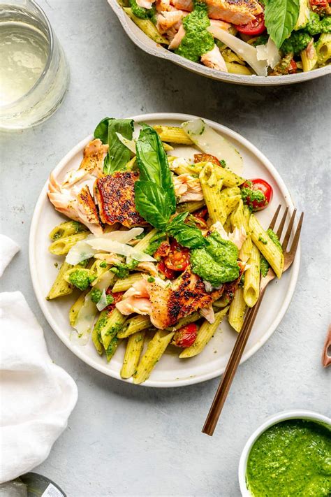 Quick And Easy Salmon Pesto Pasta Recipe Fed And Fit