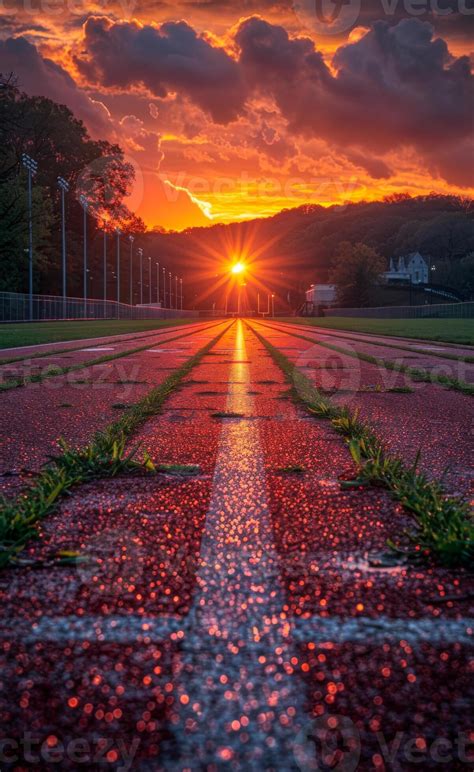 AI generated Track and field at sunset. A sunset on a track at nittany