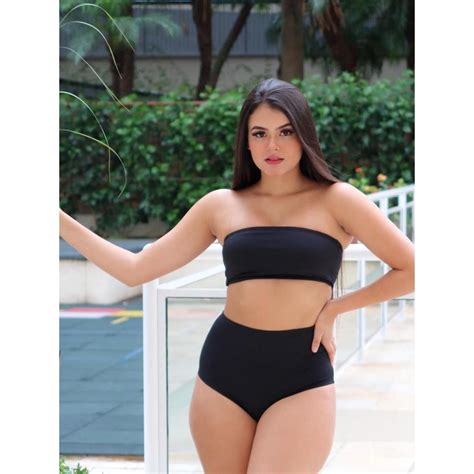 Conjunto De Biquini Cintura Alta Hot Pants Top Faixa Sem Bojo Biquine Feminino Shopee Brasil