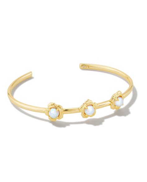 Susie Gold Cuff Bracelet In Bright White Kyocera Opal Kendra Scott