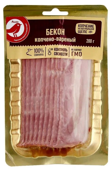 Бекон АШАН Варено-копченый Красная птица в нарезке 200 г | отзывы