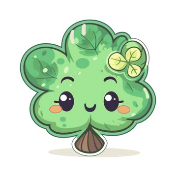 Cartoon Shamrock Tree With Green Leaves Clipart Vector Sticker Design