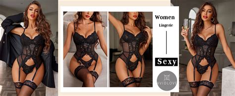 Amazon Avidlove Garter Lingerie For Women Floral Lace Babydoll Bodysuit Bra And Panty Set