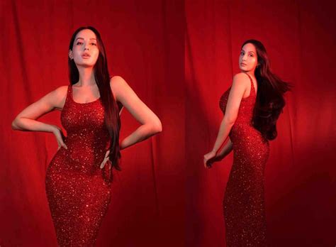 Nora Fatehi Super Hot In Red Gown Filmy19