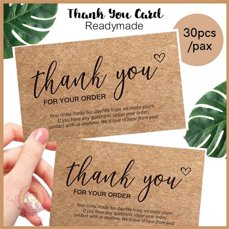 30pcs Kraft Paper Thank You Card For Small Business Greeting Card Kad Ucapan Murah Surprise