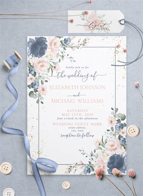 So Pretty Create The Perfect Wedding Invitation With This Trendy Dusty Blue And Blush Pink