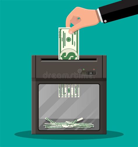 Hand Putting Dollar Banknote In Shredder Machine Stock Vector