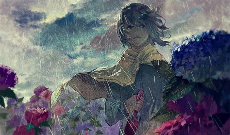 Anime Chicas Anime Personajes Originales Flores Lluvia Paraguas